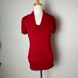 GIRLS Sz 12 Red Knit Tunic top short sleeve dressy Rayon spandex blend